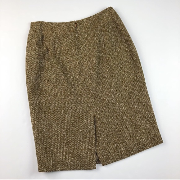 Albert Nipon Gold Knit Wool Blend Pencil Skirt - Picture 6 of 7